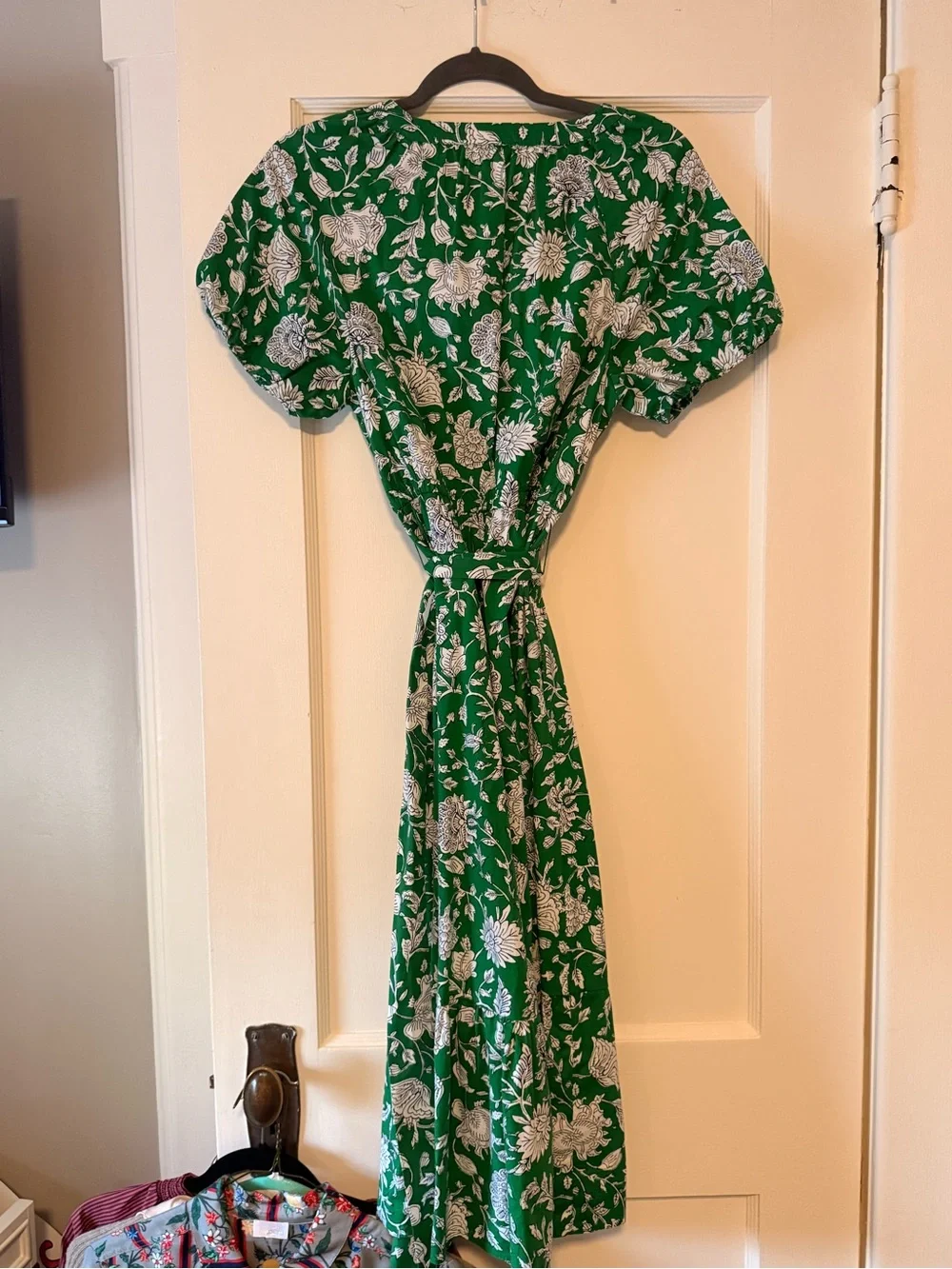 Jcrew Green Floral Wrap Dress with Puff Sleeves
